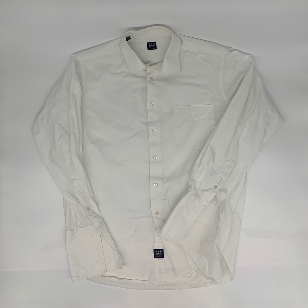 Ike Behar Men’s 15 1/3 Neck 34 Sleeve Cotton Button Down Dress White